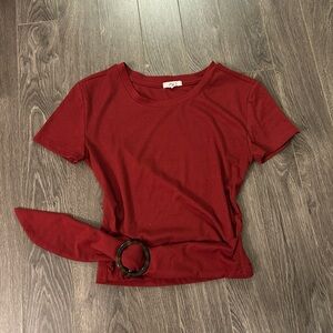 Burgundy Ribbed Crop Top with Belt